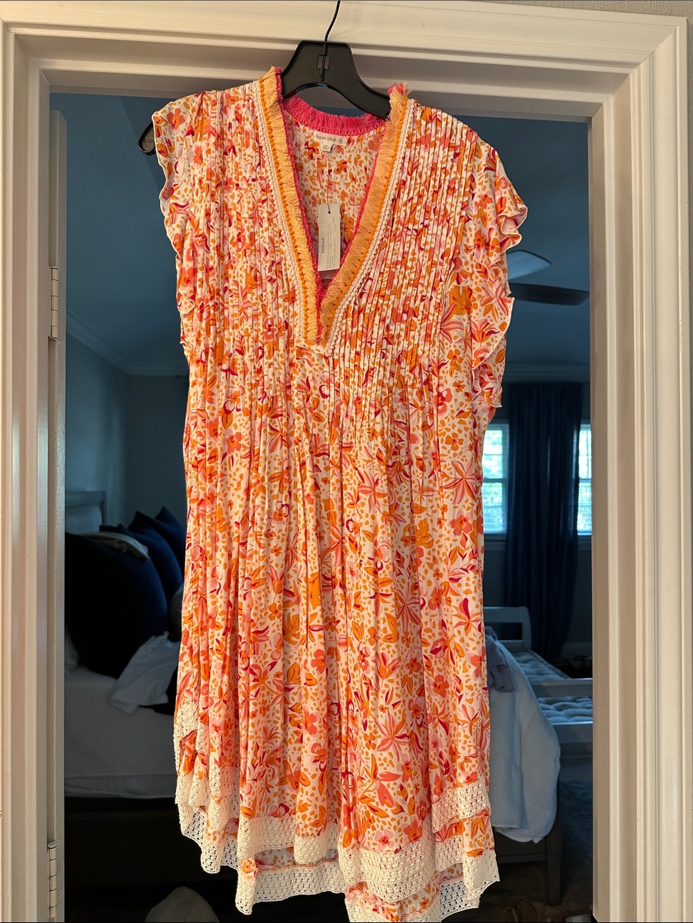 Poupette St Barth Pink and Orange Floral Mini Dress